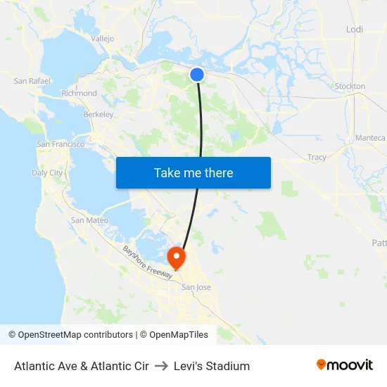 Atlantic Ave & Atlantic Cir to Levi's Stadium map