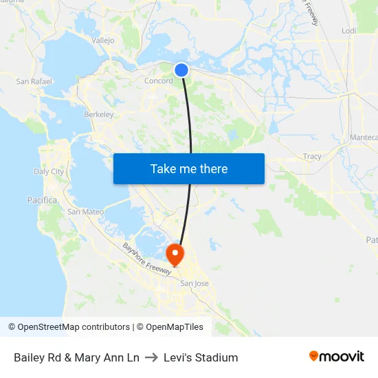 Bailey Rd & Mary Ann Ln to Levi's Stadium map