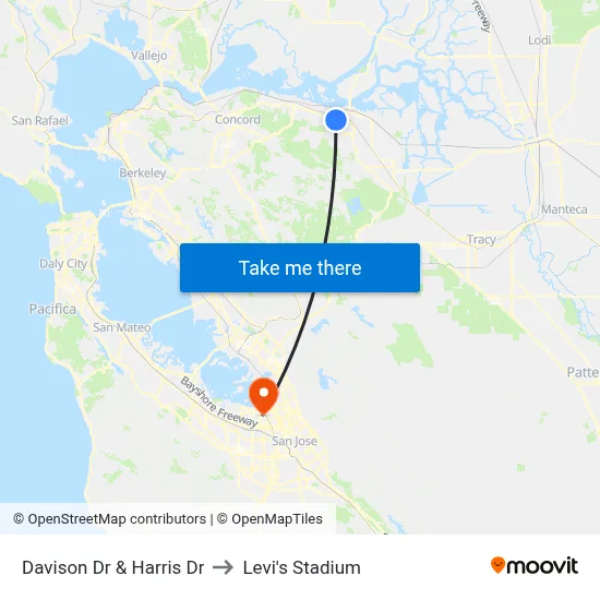 Davison Dr & Harris Dr to Levi's Stadium map