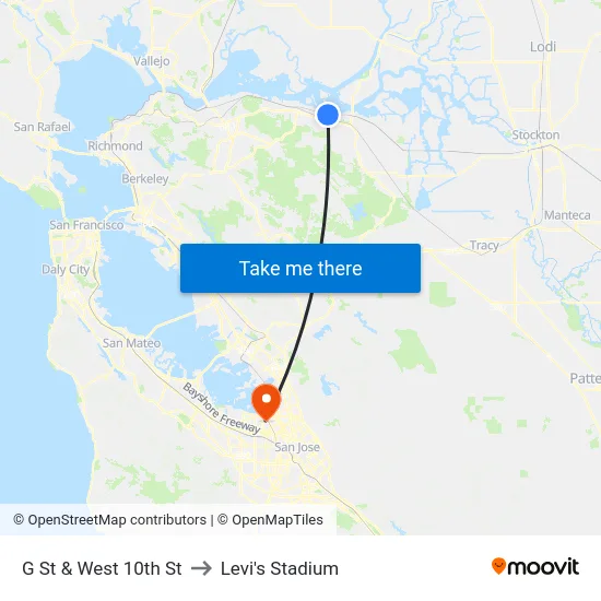 G St & West 10th St to Levi's Stadium map