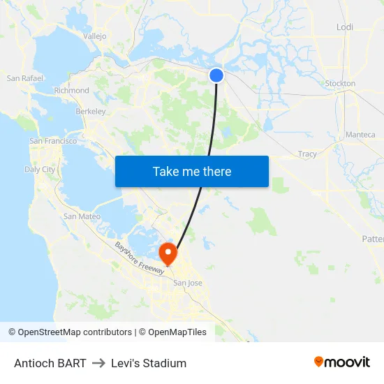 Antioch BART to Levi's Stadium map