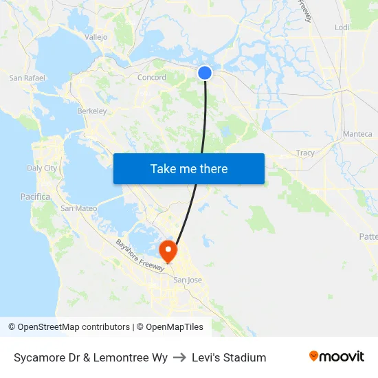Sycamore Dr & Lemontree Wy to Levi's Stadium map