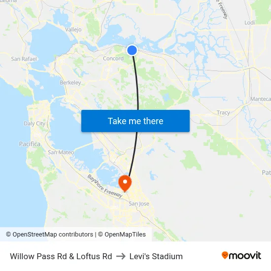 Willow Pass Rd & Loftus Rd to Levi's Stadium map