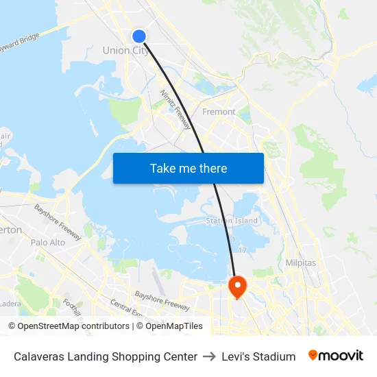 Calaveras Landing Shopping Center to Levi's Stadium map