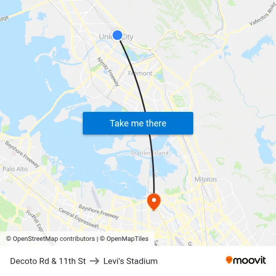 Decoto Rd & 11th St to Levi's Stadium map