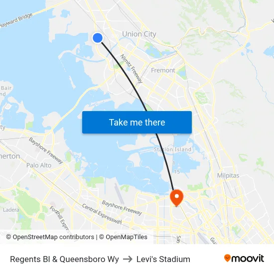 Regents Bl & Queensboro Wy to Levi's Stadium map