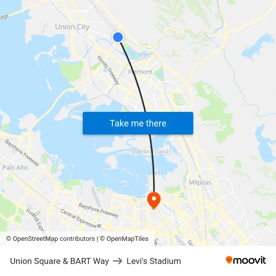 Union Square & BART Way to Levi's Stadium map