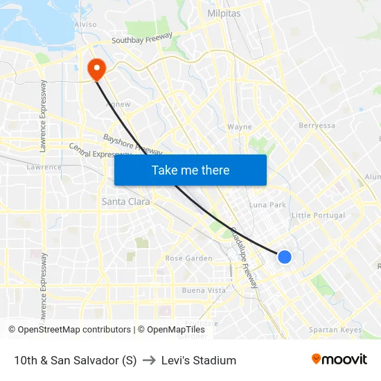 10th & San Salvador (S) to Levi's Stadium map