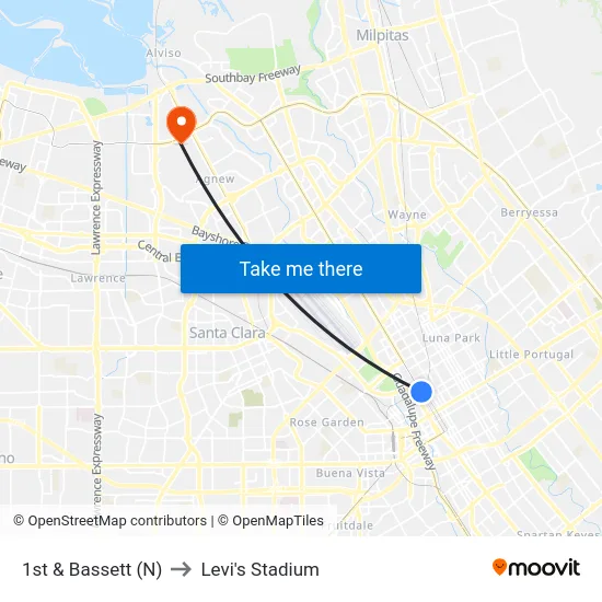 1st & Bassett (N) to Levi's Stadium map