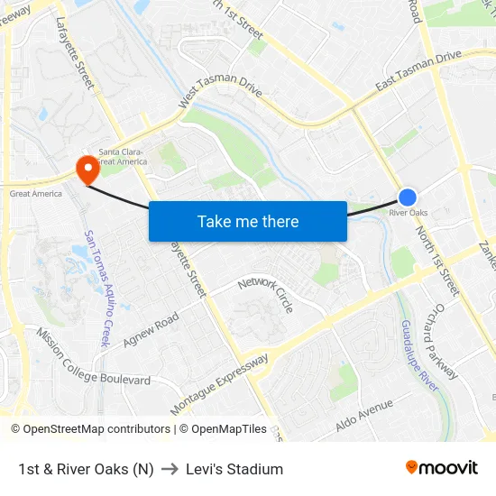 1st & River Oaks (N) to Levi's Stadium map