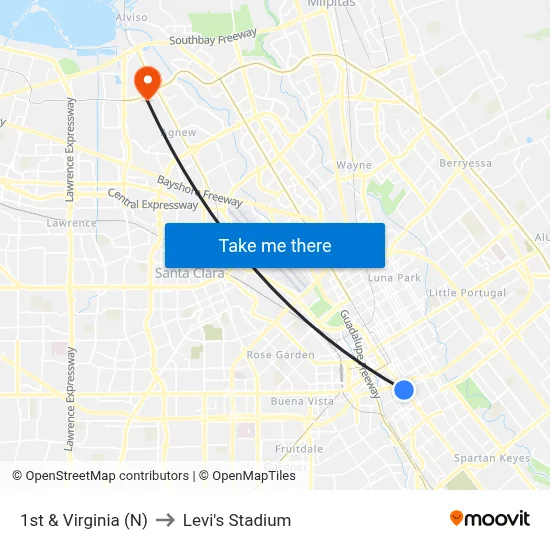 1st & Virginia (N) to Levi's Stadium map