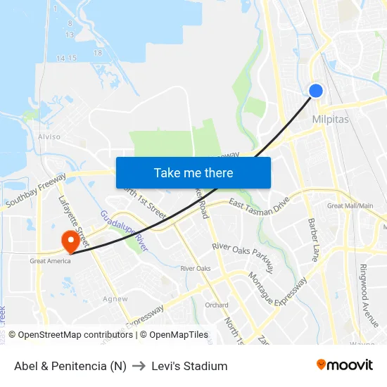 Abel & Penitencia (N) to Levi's Stadium map