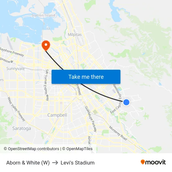 Aborn & White (W) to Levi's Stadium map