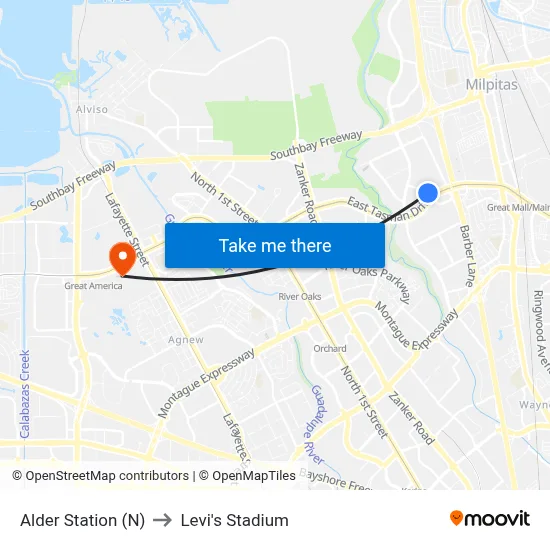 Alder Station (N) to Levi's Stadium map