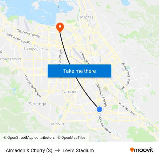 Almaden & Cherry (S) to Levi's Stadium map