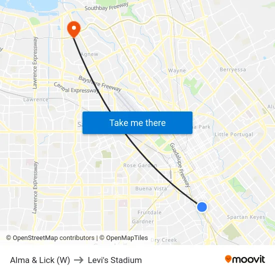 Alma & Lick (W) to Levi's Stadium map
