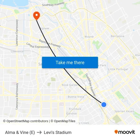 Alma & Vine (E) to Levi's Stadium map