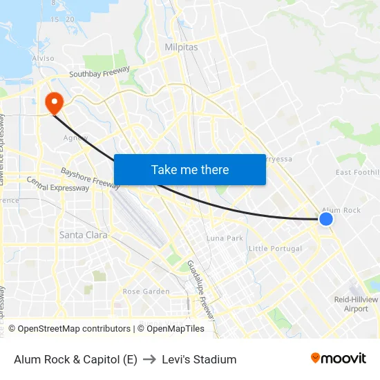 Alum Rock & Capitol (E) to Levi's Stadium map