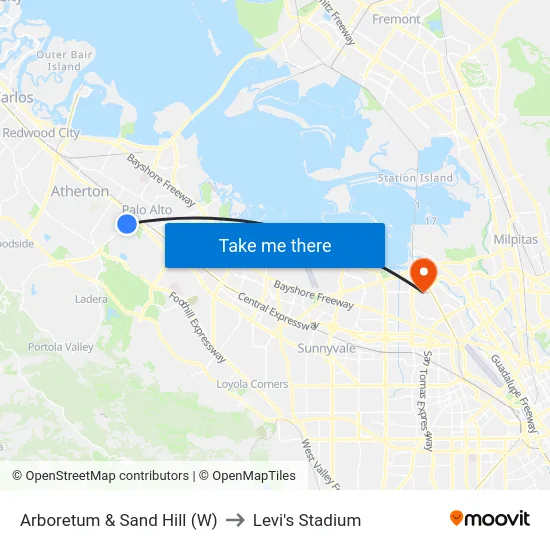 Arboretum & Sand Hill (W) to Levi's Stadium map