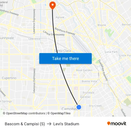 Bascom & Campisi (S) to Levi's Stadium map