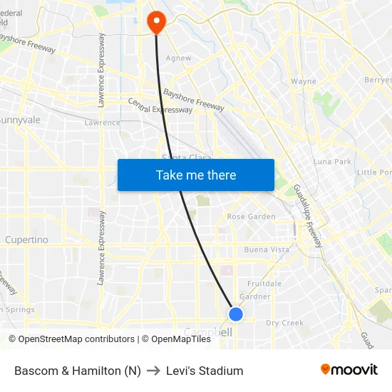 Bascom & Hamilton (N) to Levi's Stadium map
