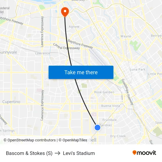 Bascom & Stokes (S) to Levi's Stadium map