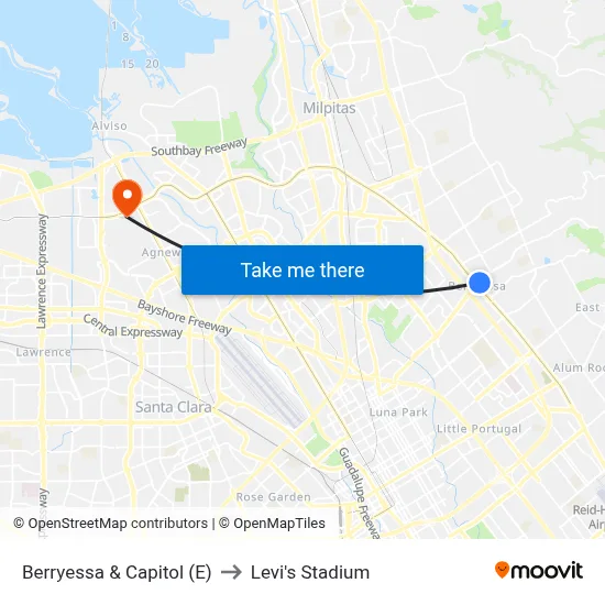 Berryessa & Capitol (E) to Levi's Stadium map