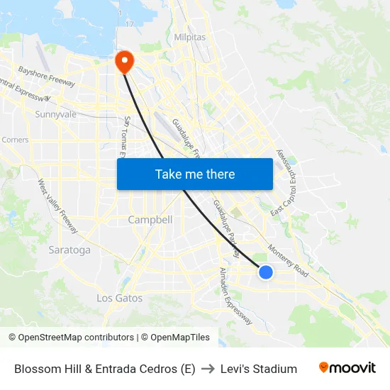 Blossom Hill & Entrada Cedros (E) to Levi's Stadium map