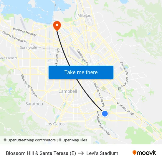 Blossom Hill & Santa Teresa (E) to Levi's Stadium map