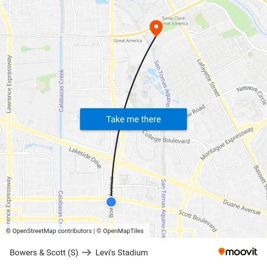 Bowers & Scott (S) to Levi's Stadium map