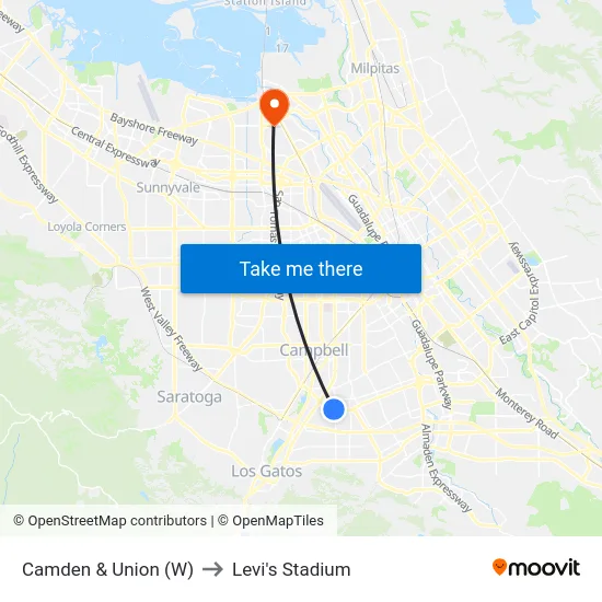 Camden & Union (W) to Levi's Stadium map