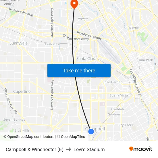 Campbell & Winchester (E) to Levi's Stadium map