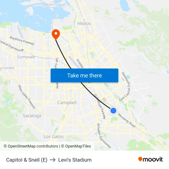Capitol & Snell (E) to Levi's Stadium map