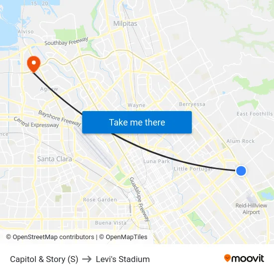 Capitol & Story (S) to Levi's Stadium map