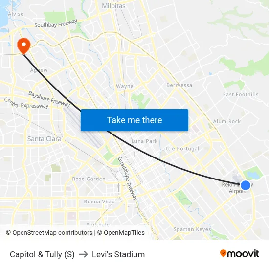 Capitol & Tully (S) to Levi's Stadium map