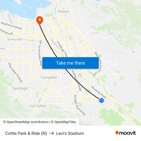 Cottle Park & Ride (N) to Levi's Stadium map