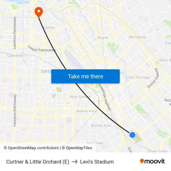Curtner & Little Orchard (E) to Levi's Stadium map