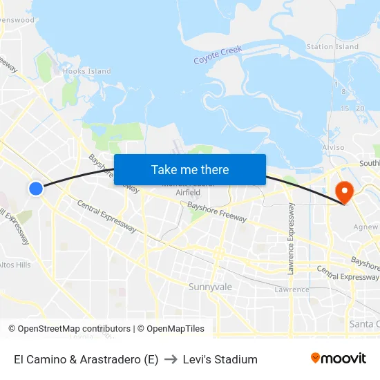 El Camino & Arastradero (E) to Levi's Stadium map
