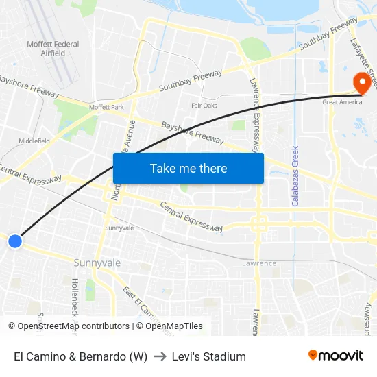 El Camino & Bernardo (W) to Levi's Stadium map