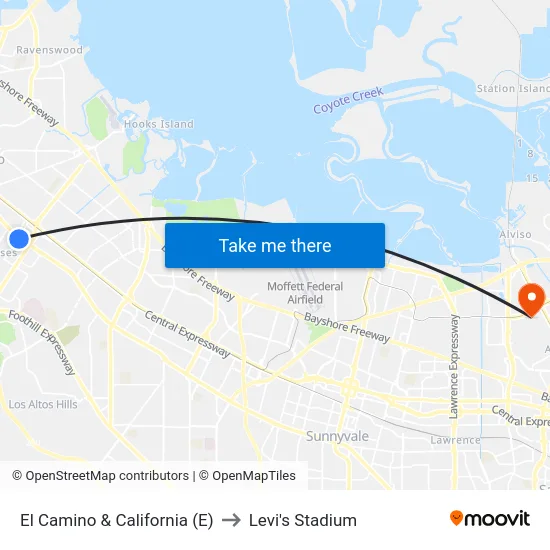 El Camino & California (E) to Levi's Stadium map