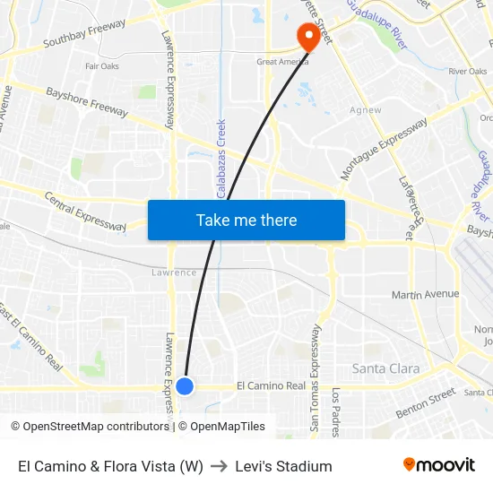 El Camino & Flora Vista (W) to Levi's Stadium map