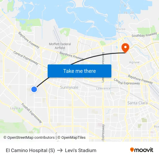 El Camino Hospital (S) to Levi's Stadium map