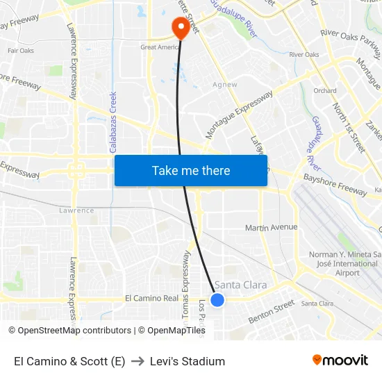 El Camino & Scott (E) to Levi's Stadium map
