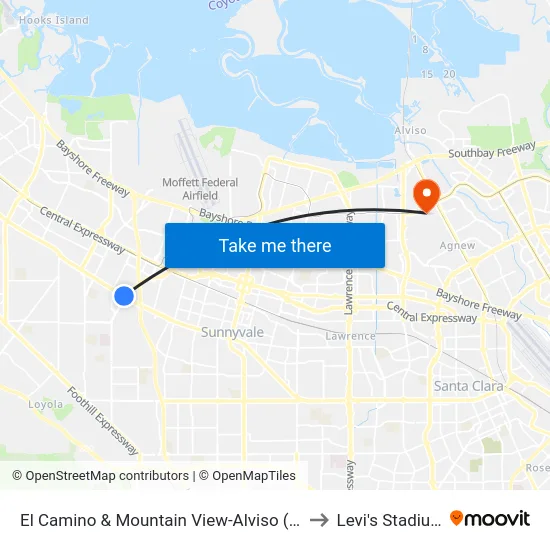 El Camino & Mountain View-Alviso (W) to Levi's Stadium map