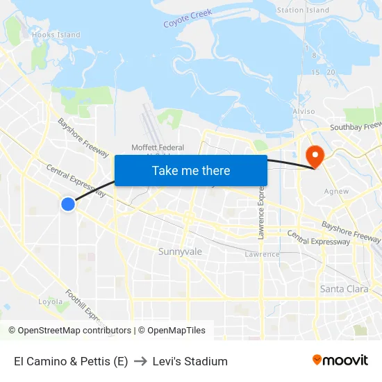 El Camino & Pettis (E) to Levi's Stadium map
