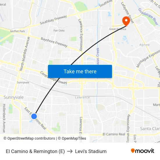 El Camino & Remington (E) to Levi's Stadium map