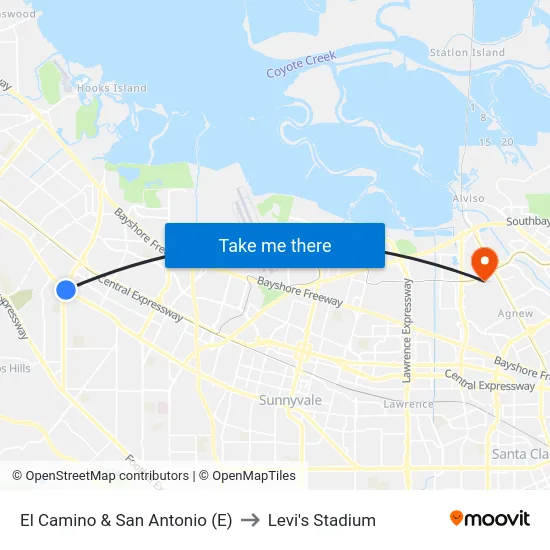 El Camino & San Antonio (E) to Levi's Stadium map
