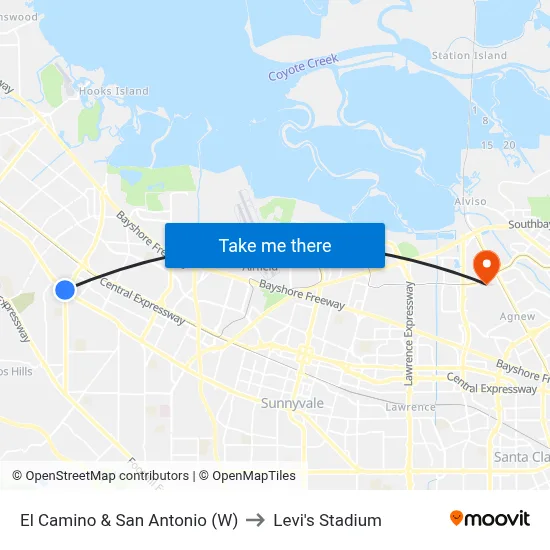 El Camino & San Antonio (W) to Levi's Stadium map