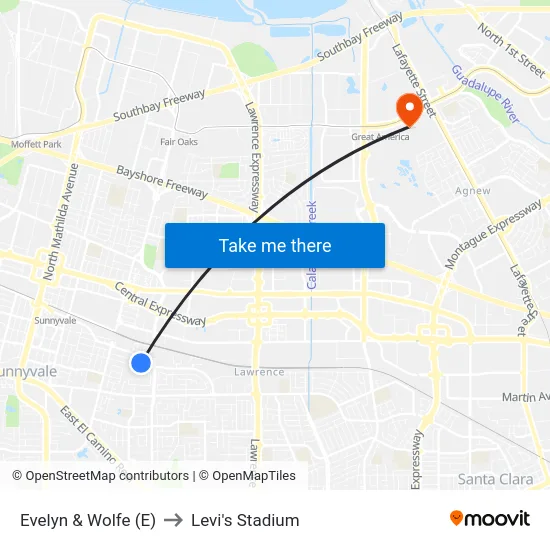 Evelyn & Wolfe (E) to Levi's Stadium map