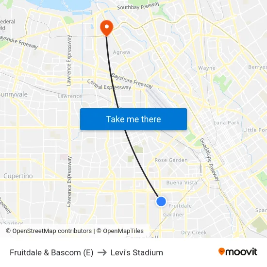 Fruitdale & Bascom (E) to Levi's Stadium map